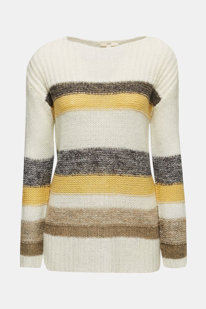 Con lana e alpaca: pullover lungo con righe, DUSTY YELLOW, detail image number 0