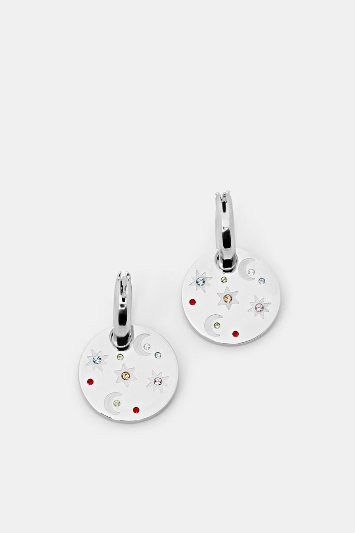 Mini orecchini creoli con ciondoli: acciaio inossidabile, SILVER, detail image number 0