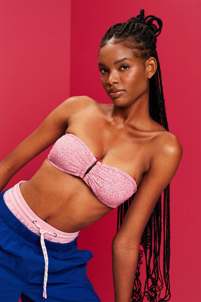 Top da bikini a fascia imbottito con stampa, PINK, detail image number 3