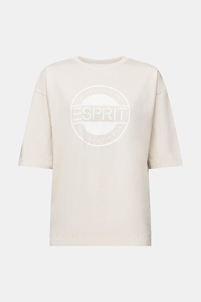 T-shirt in jersey di cotone con logo, LIGHT BEIGE, detail image number 6