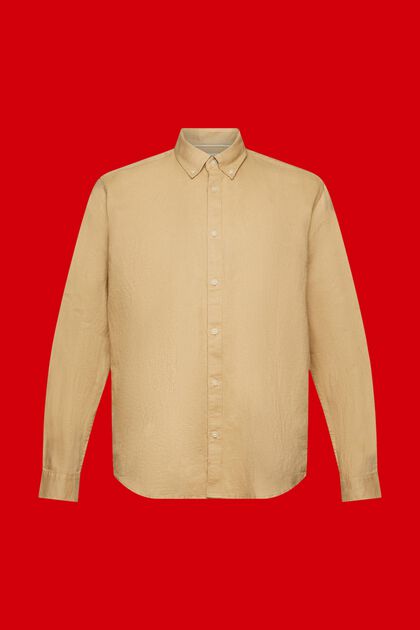 Camicia button-down in misto cotone e lino