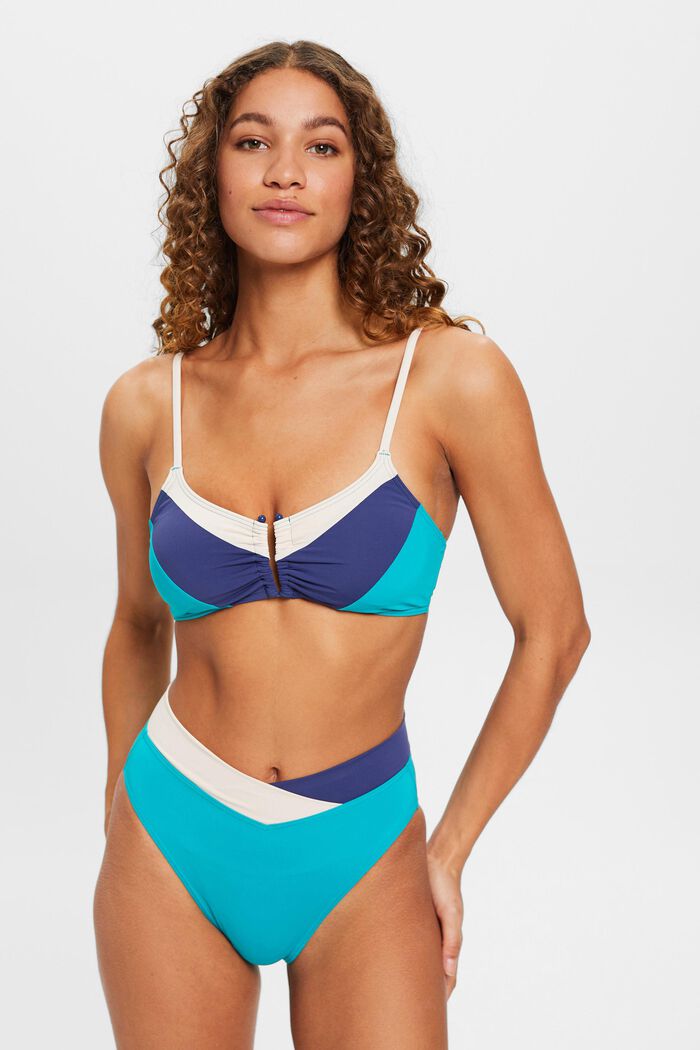 Top da bikini imbottito con blocchi di colore, TEAL GREEN, detail image number 0