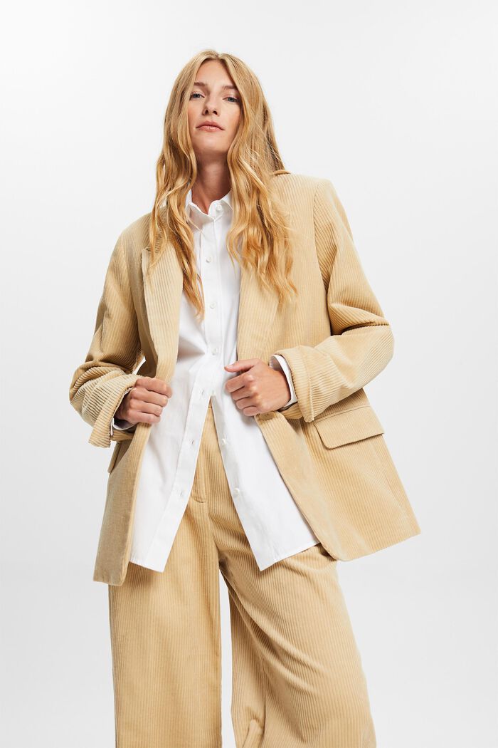 Blazer oversize in velluto di cotone, DUSTY NUDE, detail image number 0
