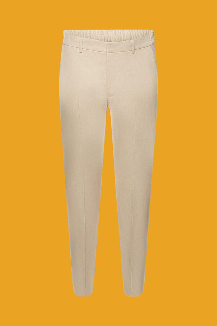 Pantaloni slim fit in misto lino e cotone, KHAKI BEIGE, detail image number 6