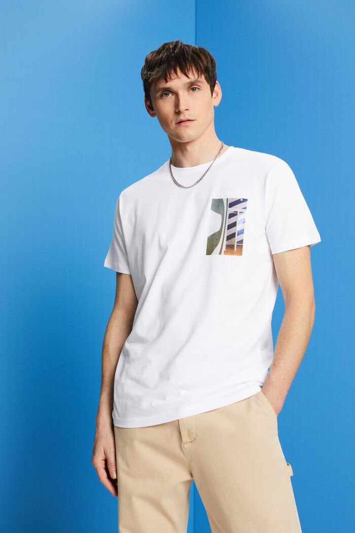 T-shirt girocollo, 100% cotone, WHITE, detail image number 0