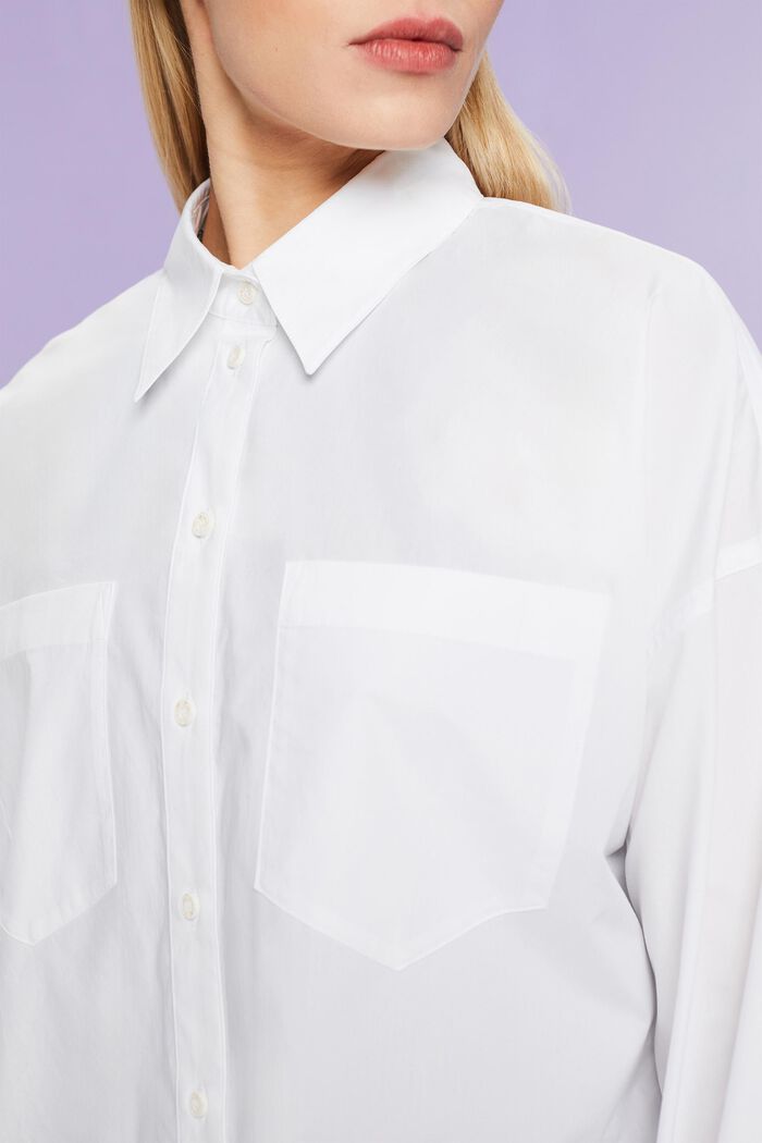 Camicia button-up in popeline di cotone, WHITE, detail image number 3