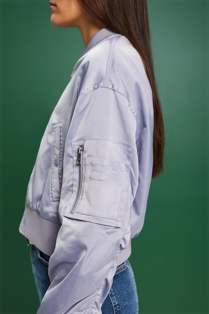 Giacca bomber cropped in raso, LIGHT BLUE LAVENDER, detail image number 3