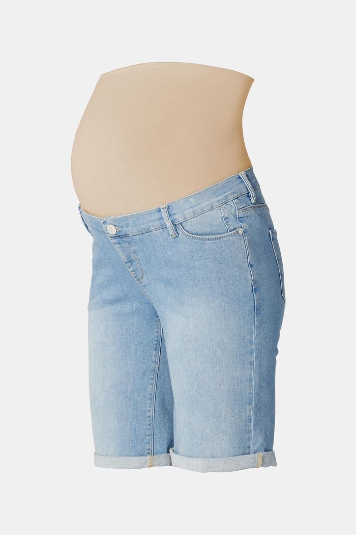 Bermuda di jeans con fascia premaman, BLUE LIGHT WASHED, detail image number 0
