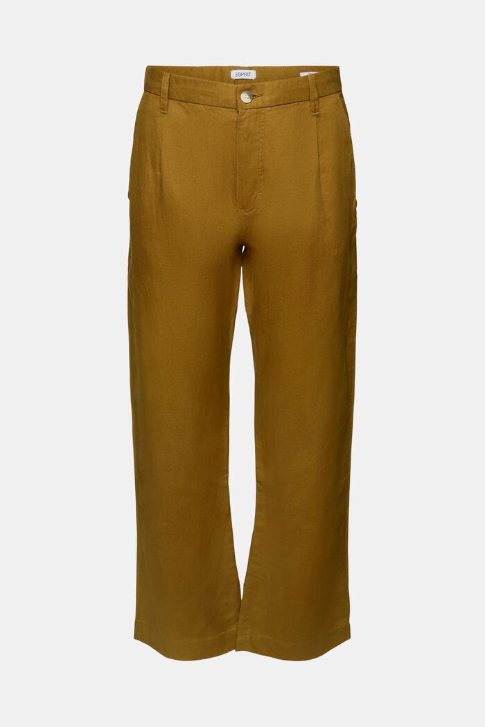Pantaloni dritti in lino e cotone, OLIVE, detail image number 6