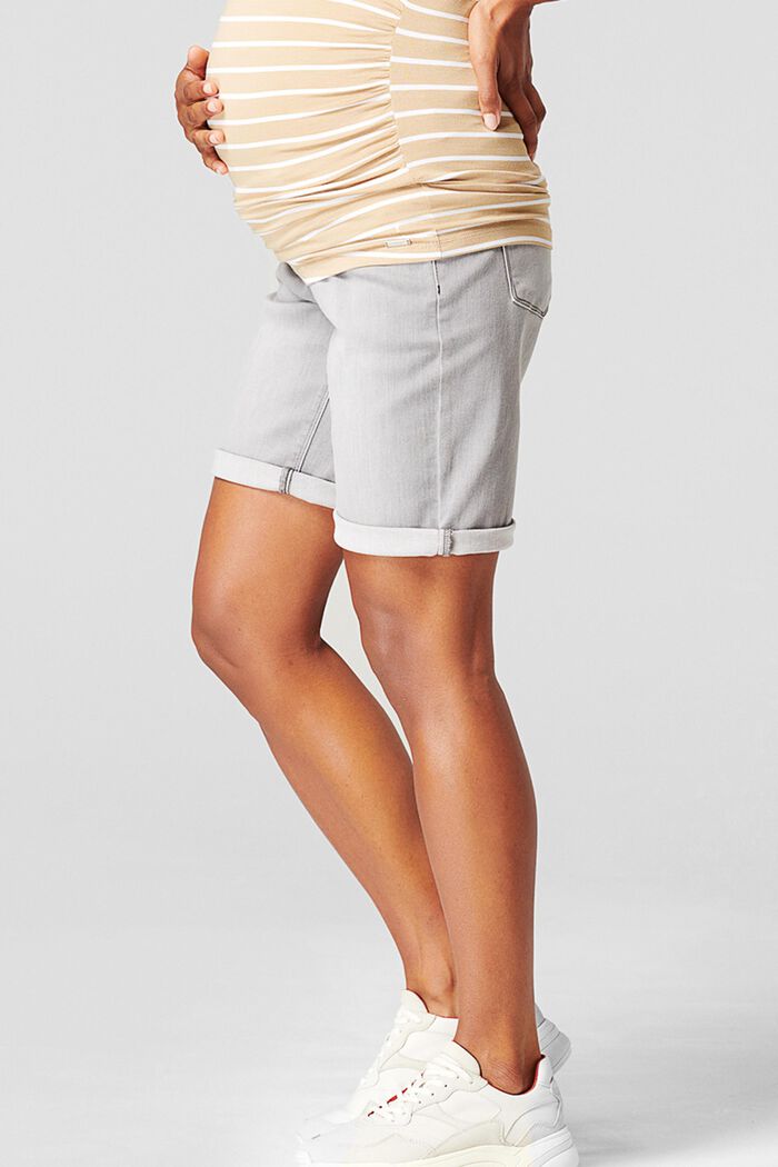 Shorts in denim con fascia premaman, GREY DENIM, detail image number 4