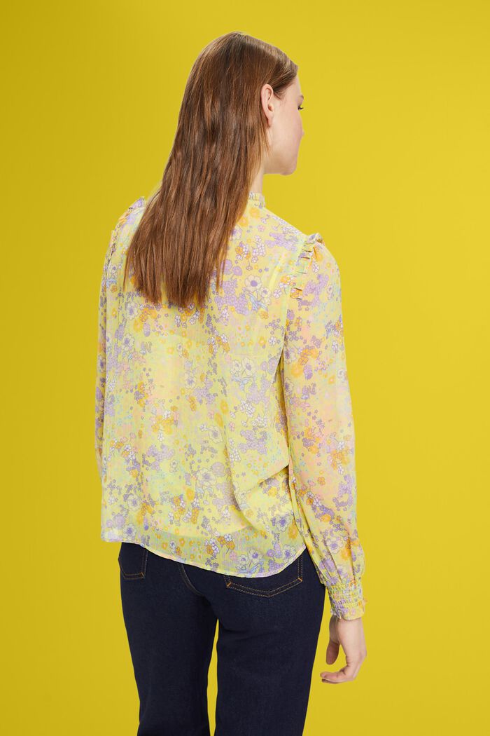 Blusa in chiffon floreale con ruches, LIGHT YELLOW, detail image number 3