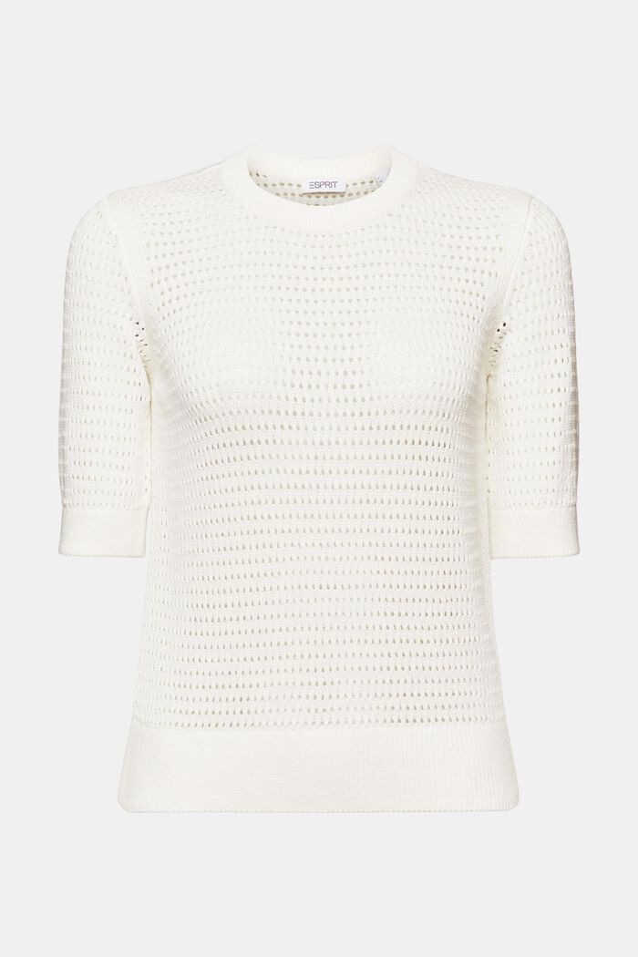 Pullover in mesh a manica corta, OFF WHITE, detail image number 6