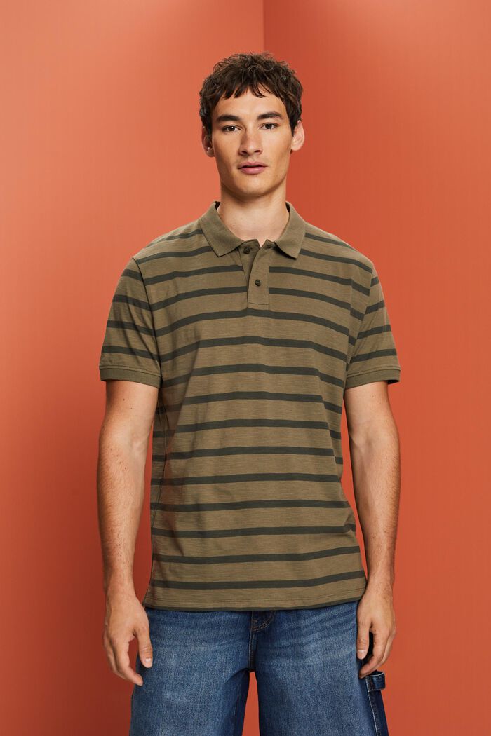 Polo in cotone a righe, KHAKI GREEN, detail image number 0