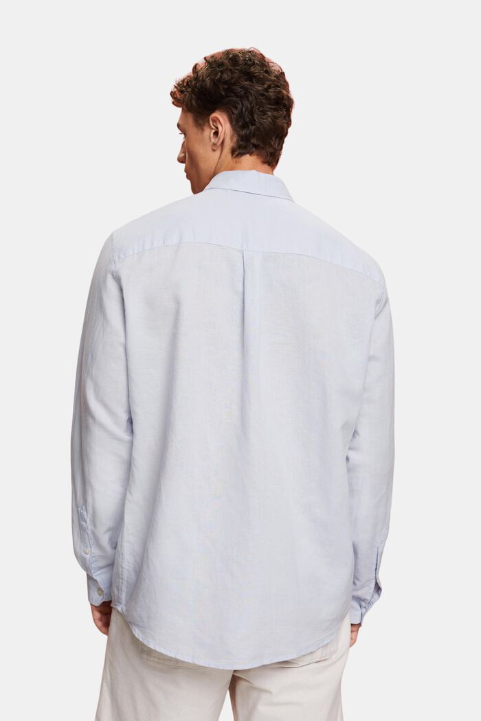 Camicia button-down in misto cotone e lino, LIGHT BLUE, detail image number 3