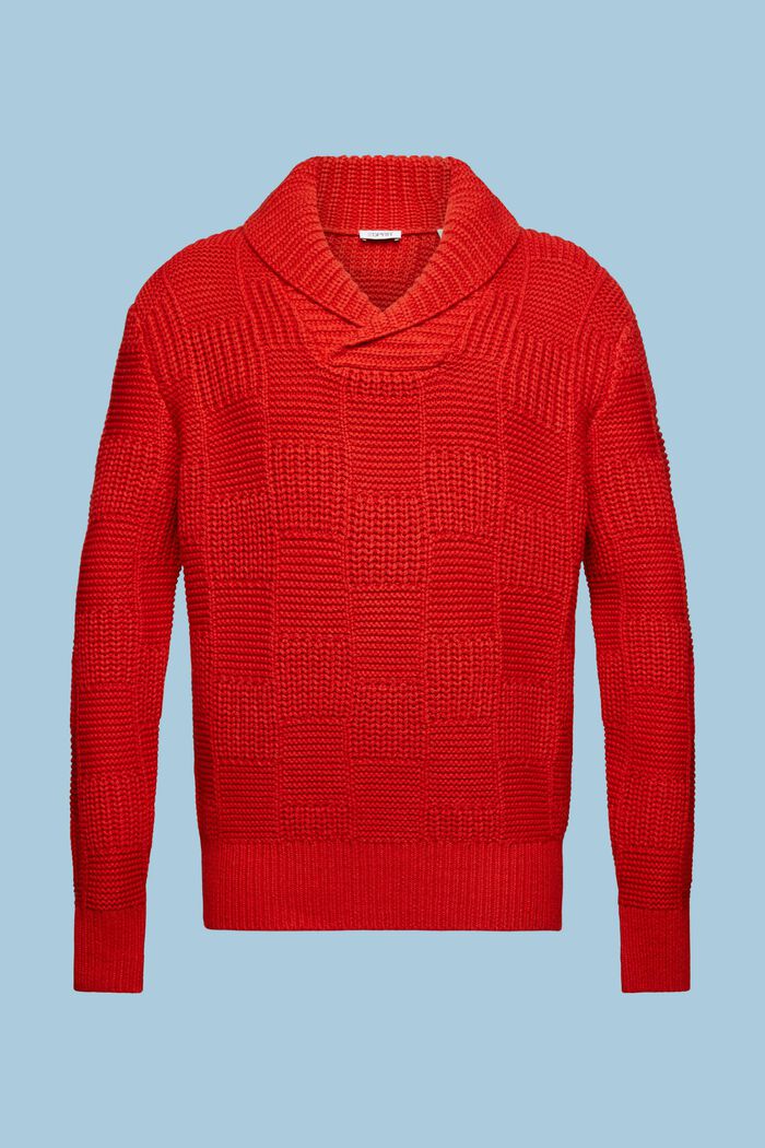 Maglione a collo sciallato in maglia larga, DARK RED, detail image number 6