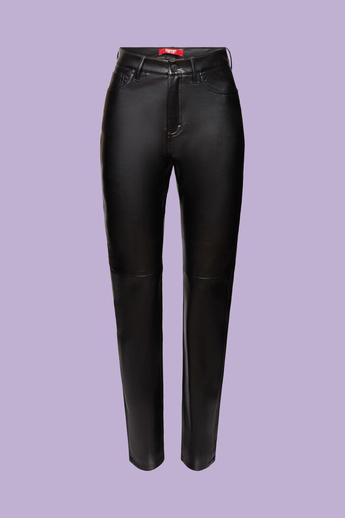 Pantaloni slim a vita alta in ecopelle, BLACK, detail image number 6