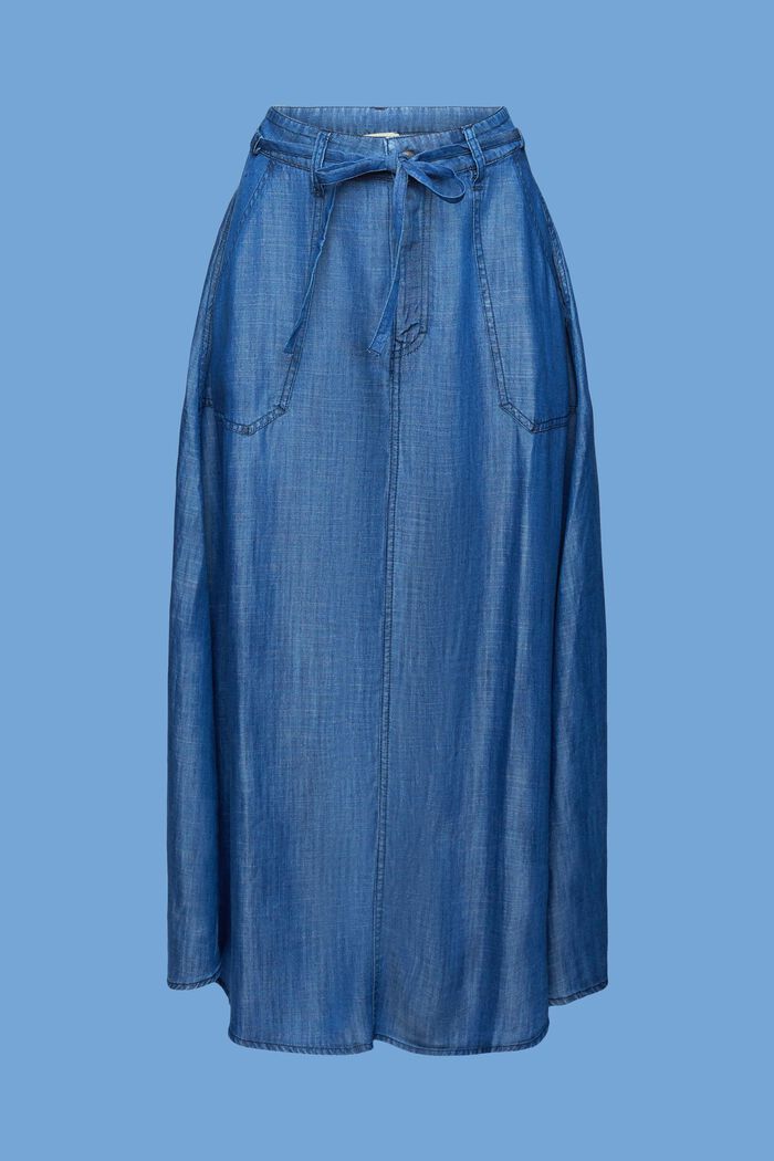 In TENCEL™: gonna midi effetto jeans, BLUE MEDIUM WASHED, detail image number 6