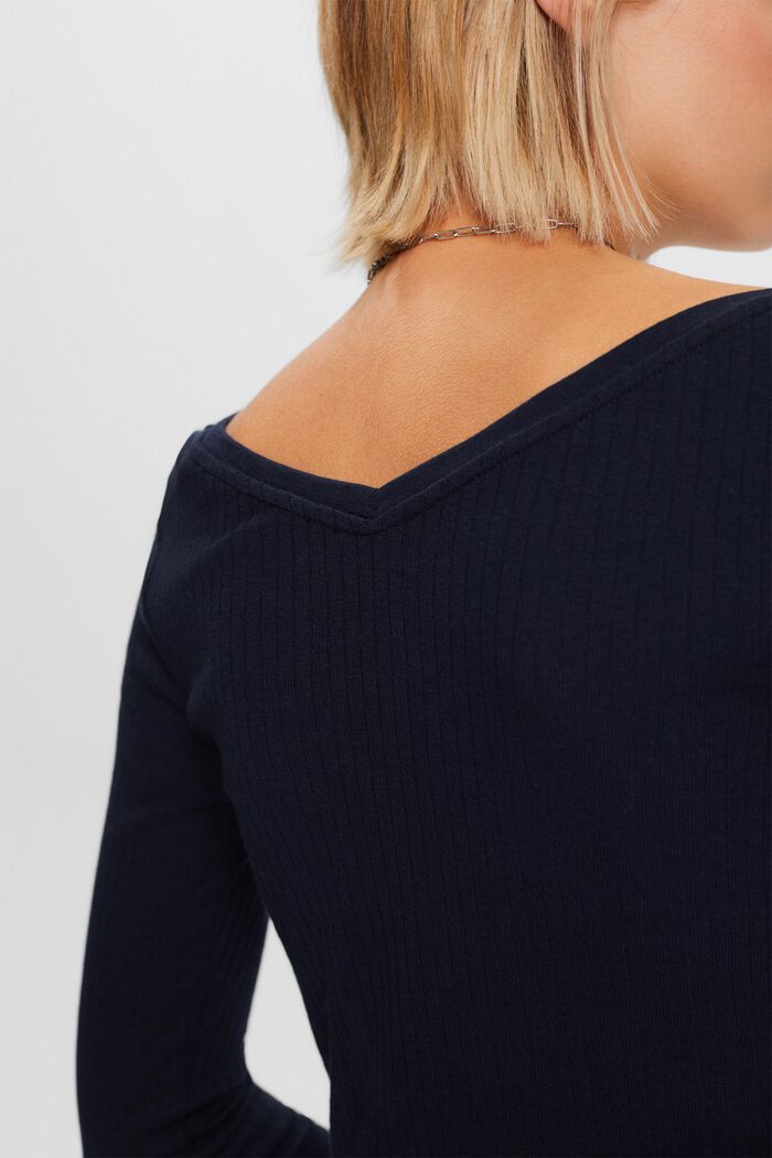 Top a pointelle con scollo a V, NAVY, detail image number 1