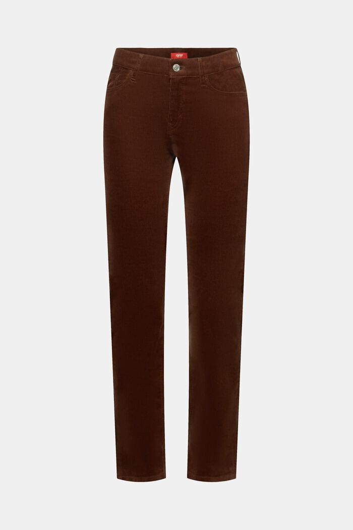 Pantaloni slim in velluto a vita media, BROWN, detail image number 6