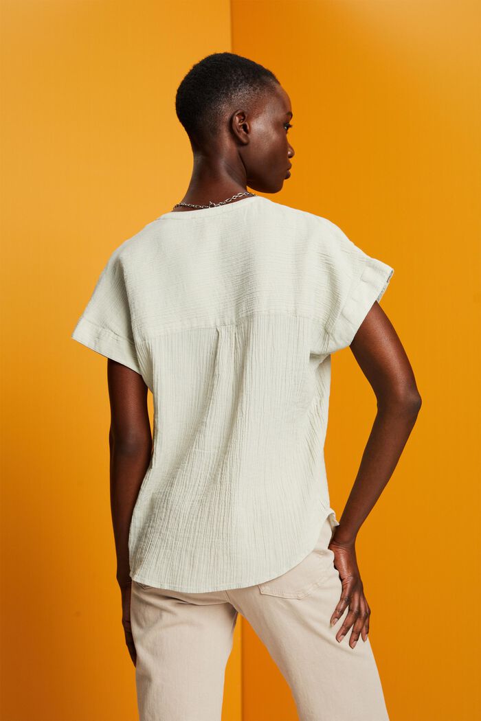 Blusa strutturata in cotone, DUSTY GREEN, detail image number 3