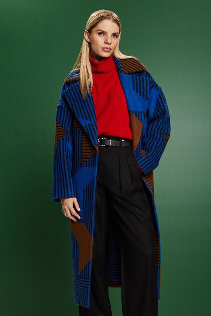 Cappotto con stampa in misto lana