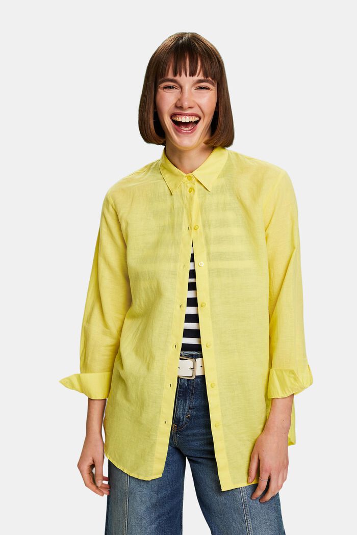 Camicia in lino e cotone, PASTEL YELLOW, detail image number 0