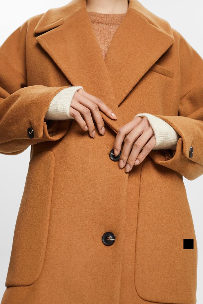 In materiale riciclato: cappotto in misto lana, CARAMEL, detail image number 2
