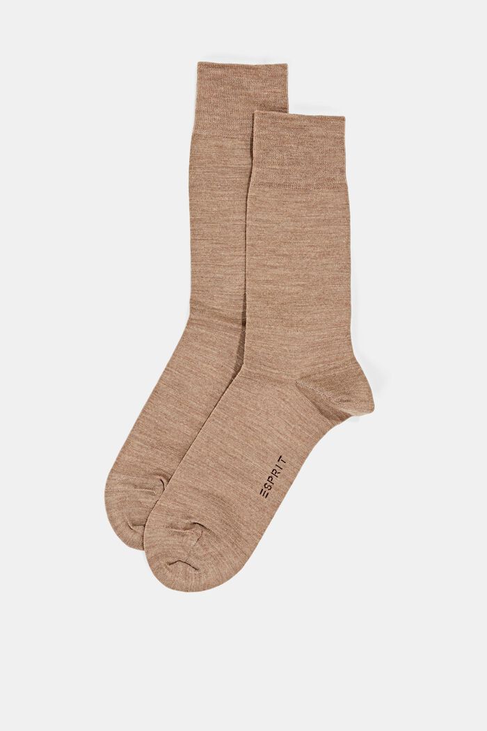 Confezione doppia di calze in maglia fine con lana vergine, NUTMEG MELANGE, detail image number 0