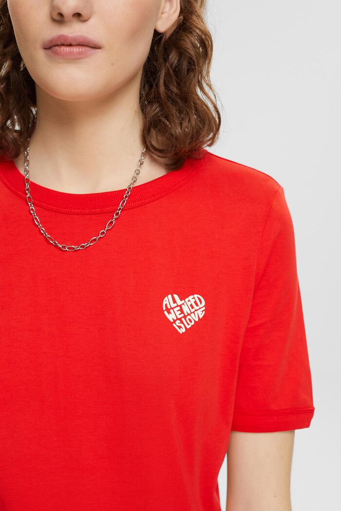 T-shirt di cotone con logo a forma di cuore, RED, detail image number 2