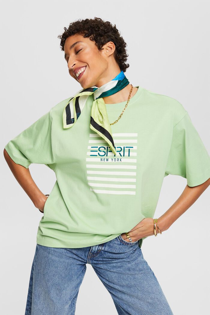 T-shirt a girocollo con logo, LIGHT GREEN, detail image number 4
