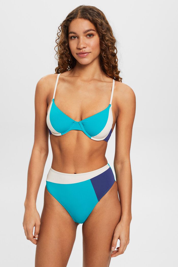Top da bikini con ferretto a blocchi di colore, TEAL GREEN, detail image number 0
