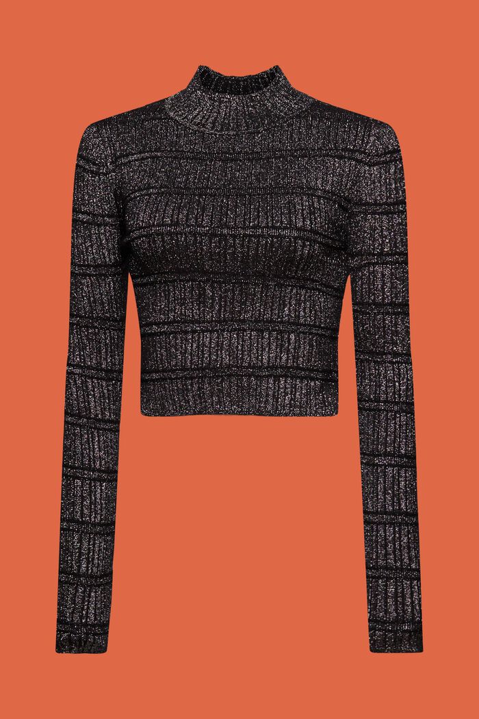 Maglione cropped in maglia lamé, BLACK, detail image number 6