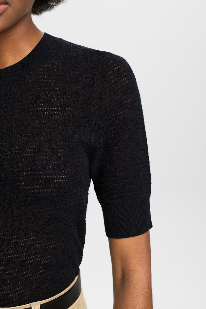 Pullover pointelle a manica corta, BLACK, detail image number 3