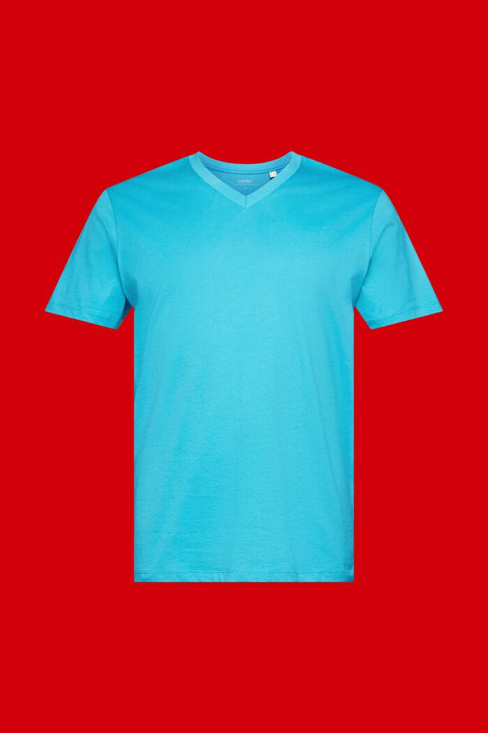 T-shirt slim fit in cotone con scollo a V, AQUA GREEN, detail image number 5