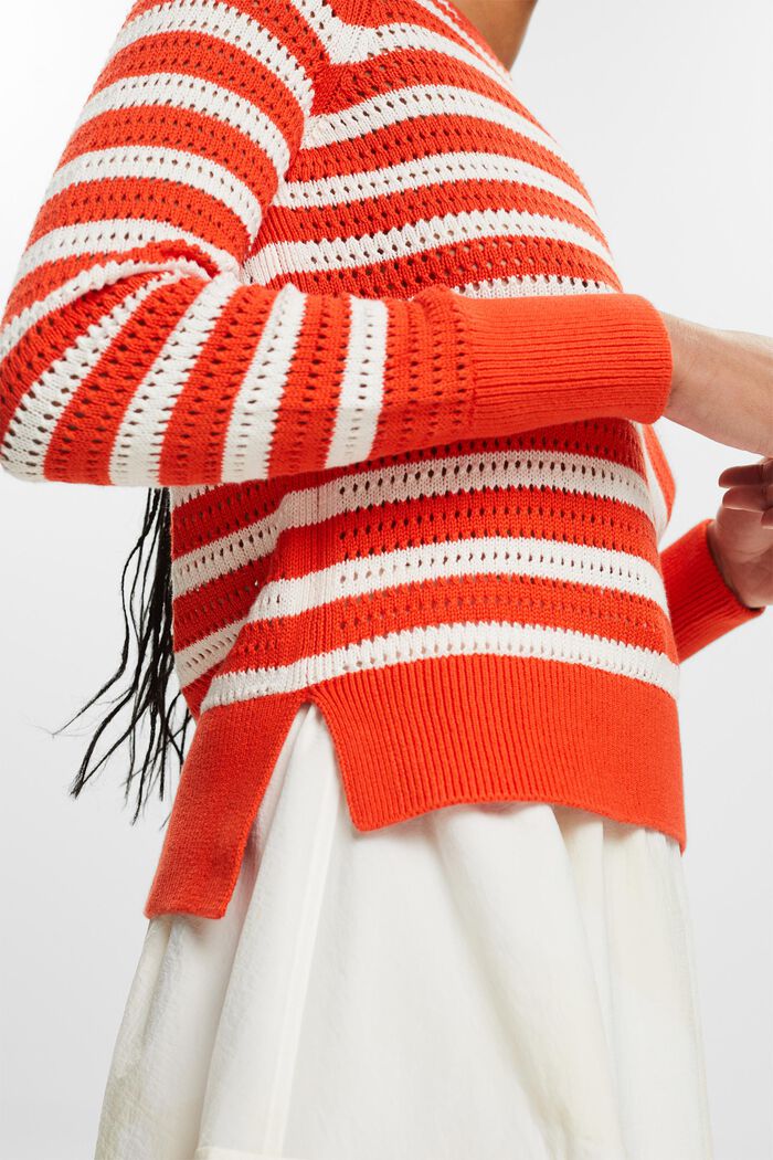 Pullover a maglia traforata con righe, BRIGHT ORANGE, detail image number 3