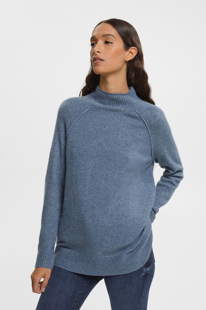 Pullover in maglia misto lana con collo a lupetto, GREY BLUE, detail image number 0