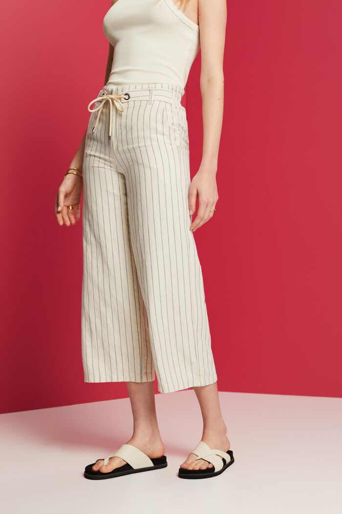 Pantaloni culotte con cintura da annodare, misto cotone e lino, ICE, detail image number 0