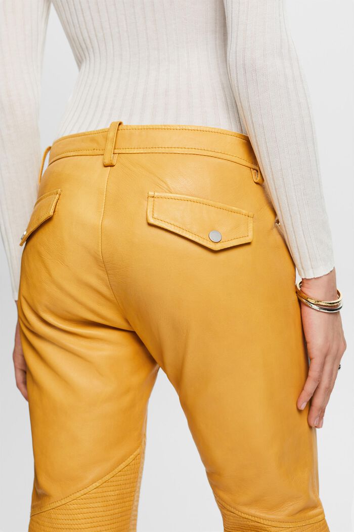 Pantaloni in pelle a vita media, straight fit, BEIGE, detail image number 3