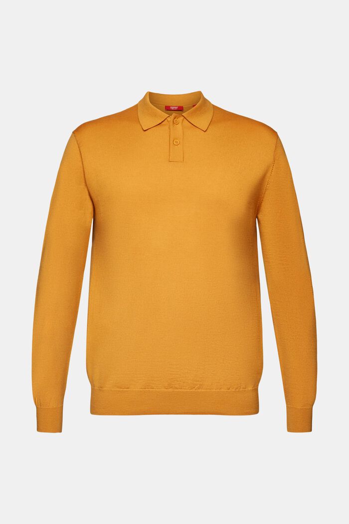 Pullover stile polo in lana, HONEY YELLOW, detail image number 6