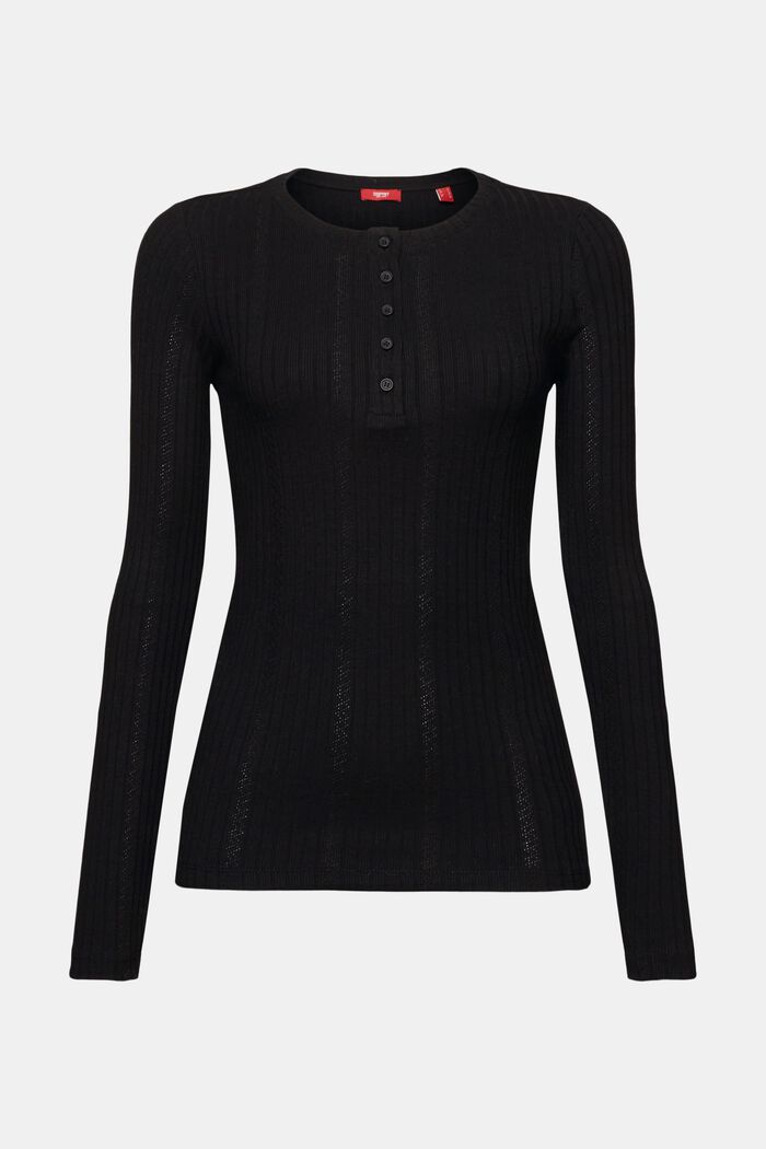 Camicia a coste in misto cotone, BLACK, detail image number 6
