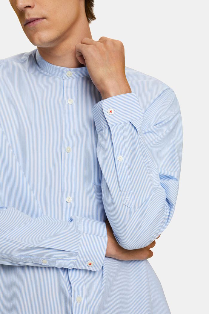 Camicia in cotone gessato con collo alla coreana, GREY BLUE, detail image number 2