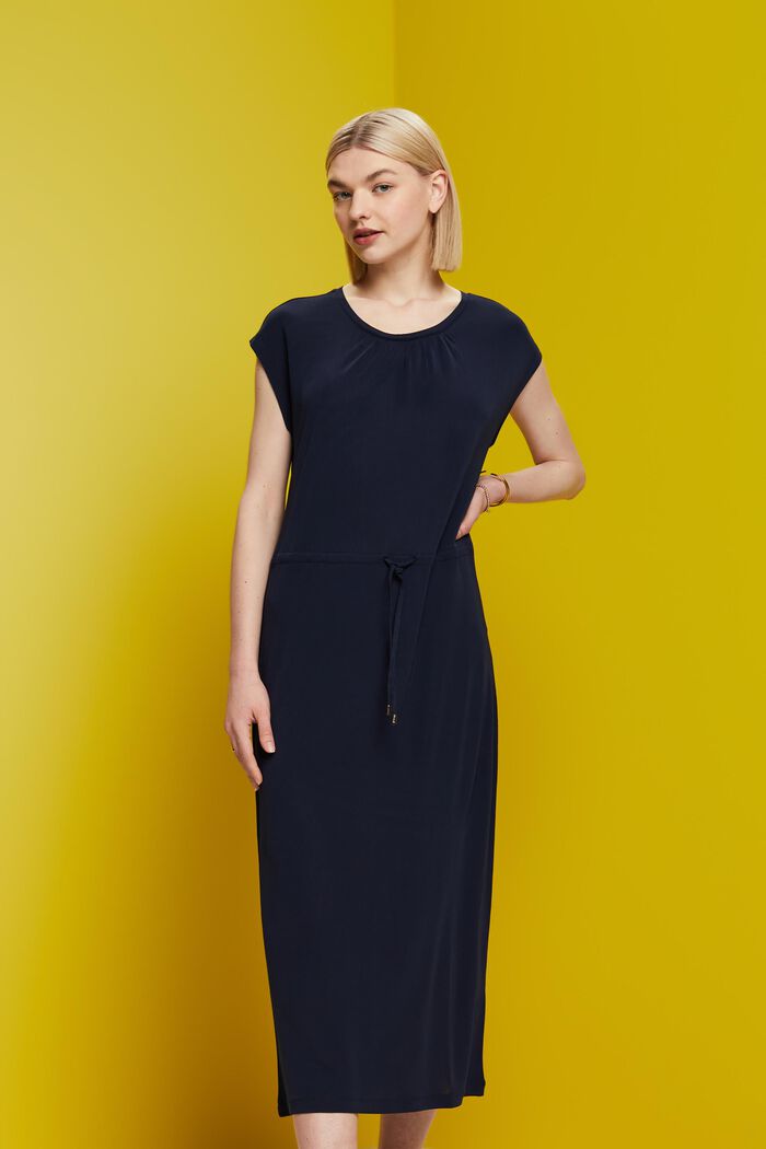 Abito midi in crêpe con coulisse, NAVY, detail image number 0