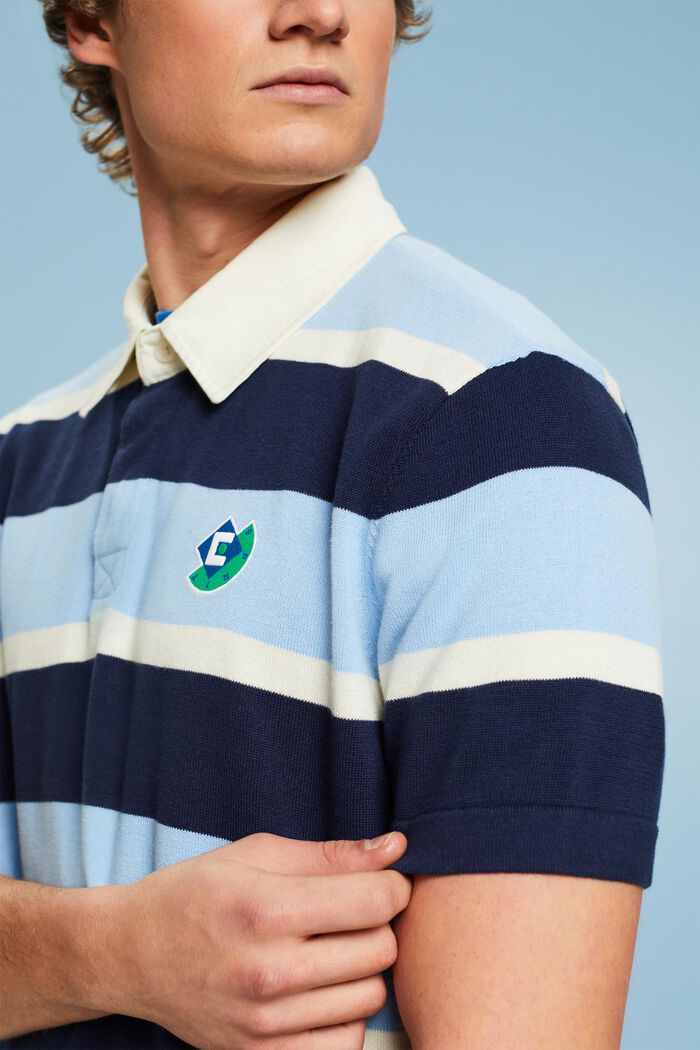 Maglietta polo in cotone con logo a righe, BRIGHT BLUE, detail image number 3