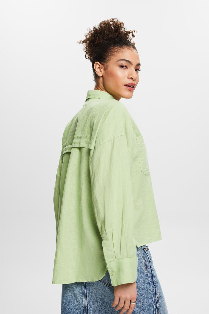 Camicia blusata in lino e cotone, LIGHT GREEN, detail image number 5