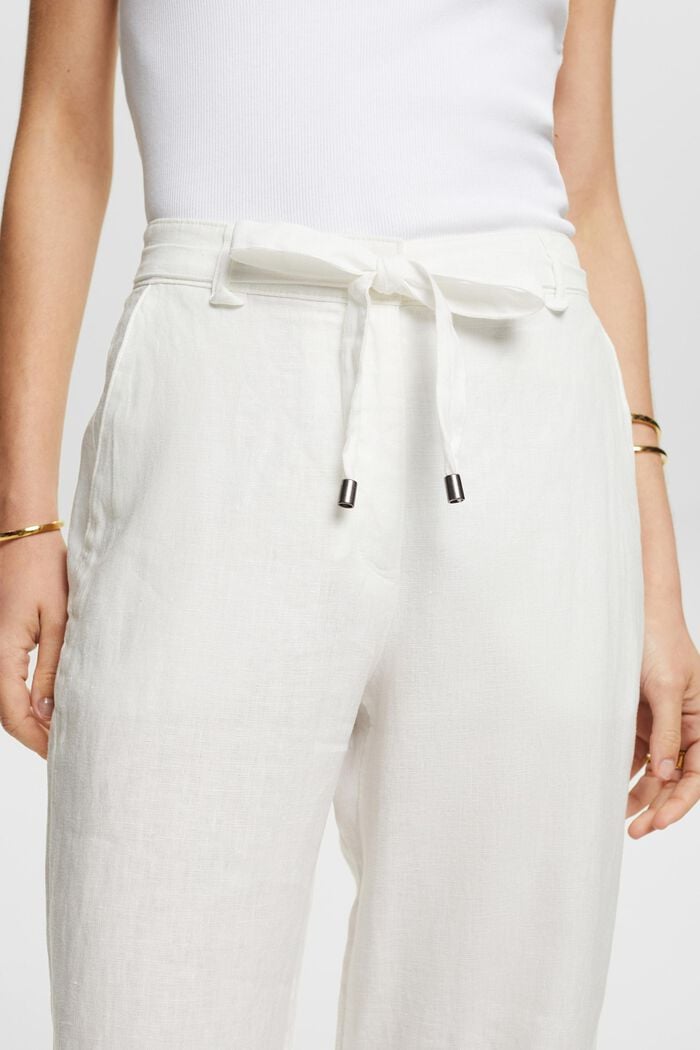 Pantaloni con cintura in lino a gamba larga, OFF WHITE, detail image number 3