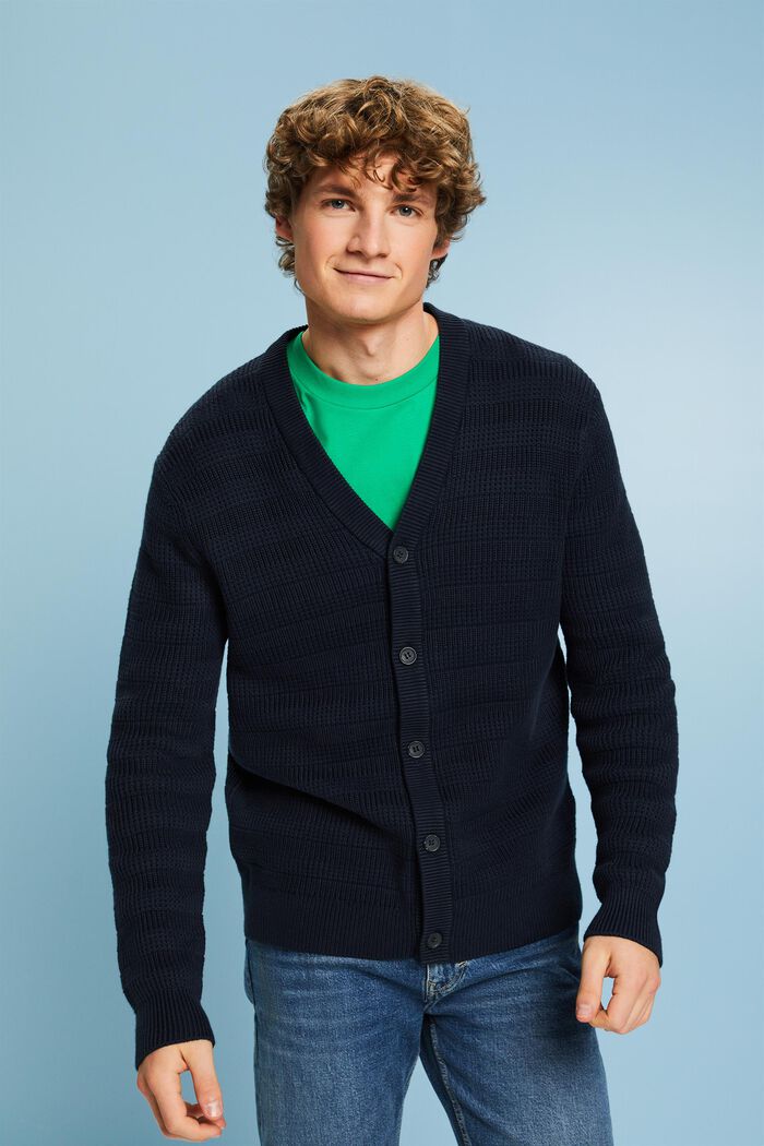 Cardigan in cotone con scollo a V, NAVY, detail image number 0