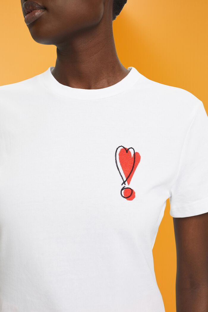 T-shirt in cotone con motivo a cuore ricamato, WHITE, detail image number 2