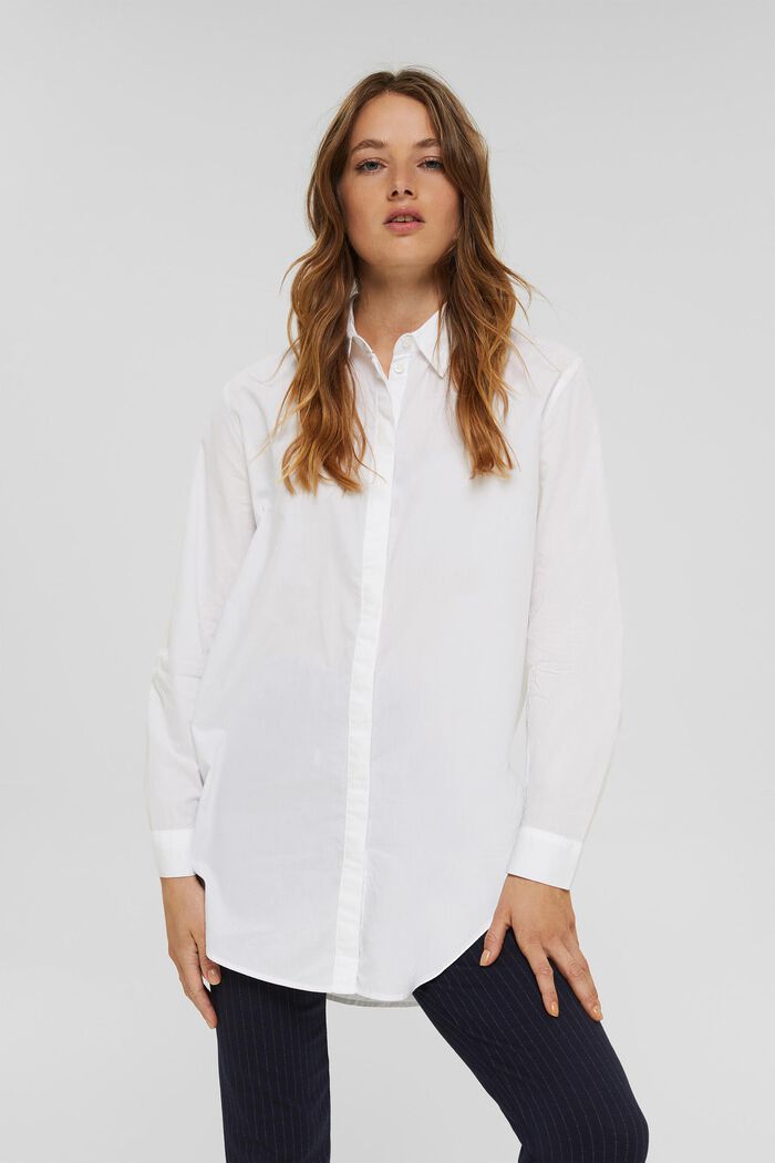 Blusa lunga in 100% cotone biologico, WHITE, detail image number 0