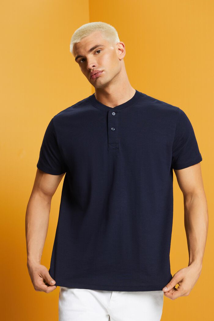 T-shirt henley in cotone, NAVY, detail image number 0