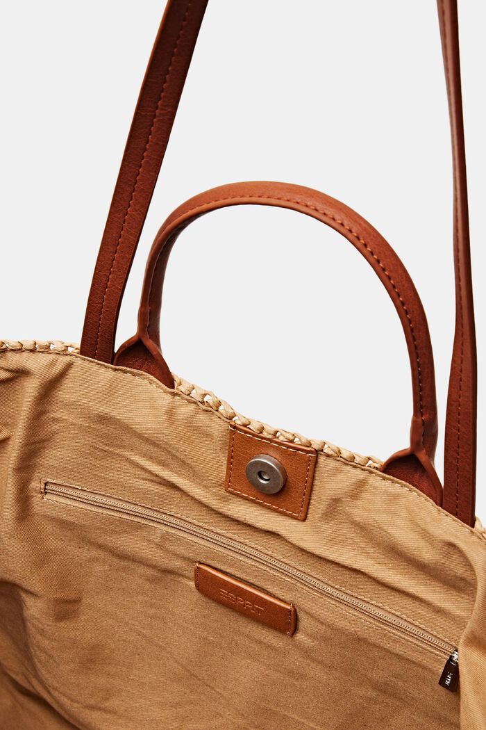 Tote bag grande in paglia all'uncinetto, CAMEL, detail image number 3
